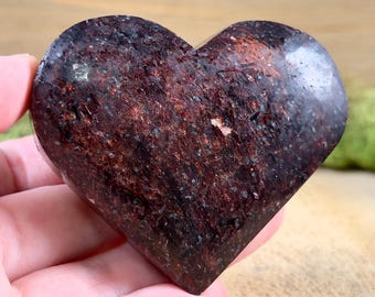 GARNET + MICA Heart Carving - Polished Crystal Decor, Genuine Rocks, Minerals, Stone Collections, 57031