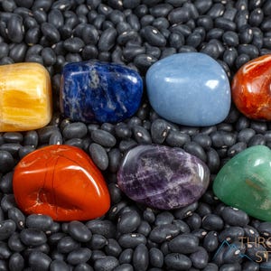7 CHAKRA Tumbled Crystal Set : Natural Rainbow Healing Pouch Yoga Stones, E0047 image 1