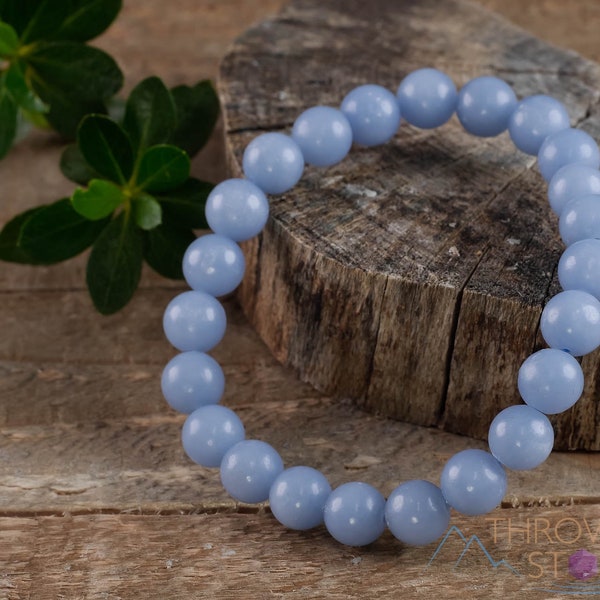 ANGELITE Crystal Bracelet - Round Beads - Beaded Bracelet, Handmade Jewelry, Healing Crystal Bracelet,  E0537