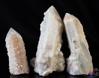 White ANGEL AURA QUARTZ Crystal Point - Rainbow Quartz Crystal, Spirit Quartz, Crystal Decor, E2006