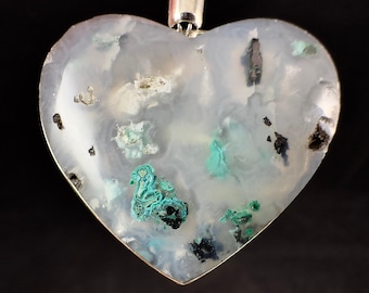 Confetti CHRYSOCOLLA Crystal Heart Pendant - Copper Chalcedony Stone Sterling Silver Fine Jewelry, 54663