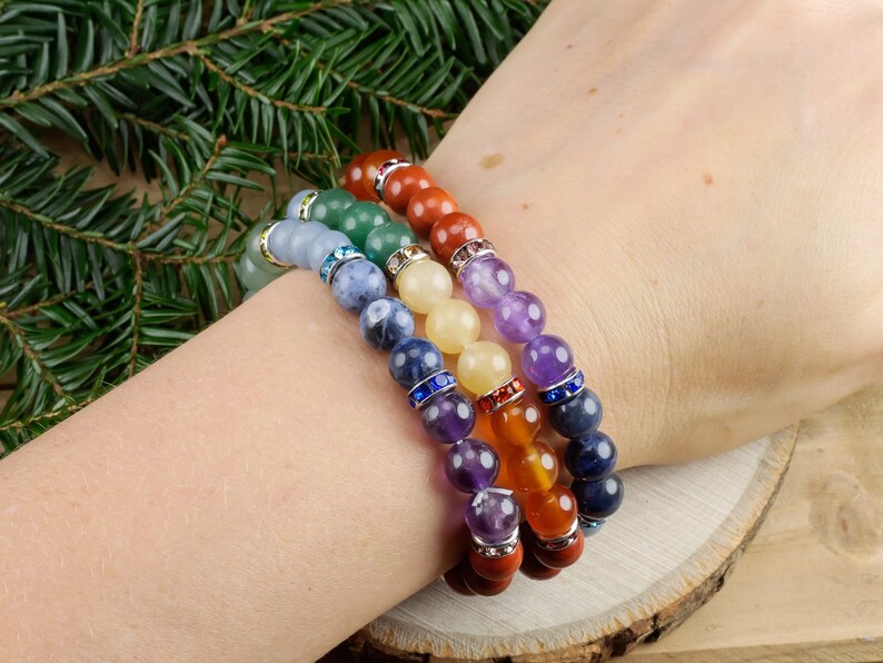 CHAKRA Crystal Bracelet Round Beads Beaded Bracelet Etsy