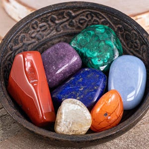 7 CHAKRA Tumbled Crystal Set : Natural Rainbow Healing Pouch Yoga Stones, E0047 image 2