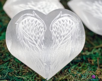 SELENITE Crystal Heart - Angel Wings - Self Care, Home Decor, Healing Crystals and Stones, E1908