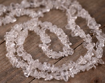 CLEAR QUARTZ Crystal Necklace - Chip Beads - Long Crystal Necklace, Beaded Necklace, Handmade Jewelry, E1788