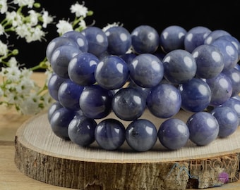 Pulsera de cristal de tanzanita: cuentas redondas de 6-13 mm, piedra natal de diciembre azul, joyería artesanal con piedras curativas, E1240