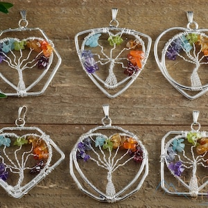 Tree of Life Pendant, CHAKRA Crystal Pendant - Tree of Life Chakra Necklace, Wire Wrapped Jewelry, E1385