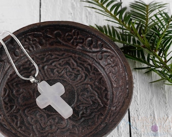 ROSE QUARTZ Crystal Cross Pendant - Crystal Pendant, Healing Crystals and Stone Jewelry, E0743