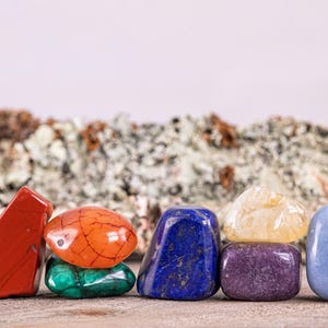 7 CHAKRA Tumbled Crystal Set : Natural Rainbow Healing Pouch Yoga Stones, E0047 image 6