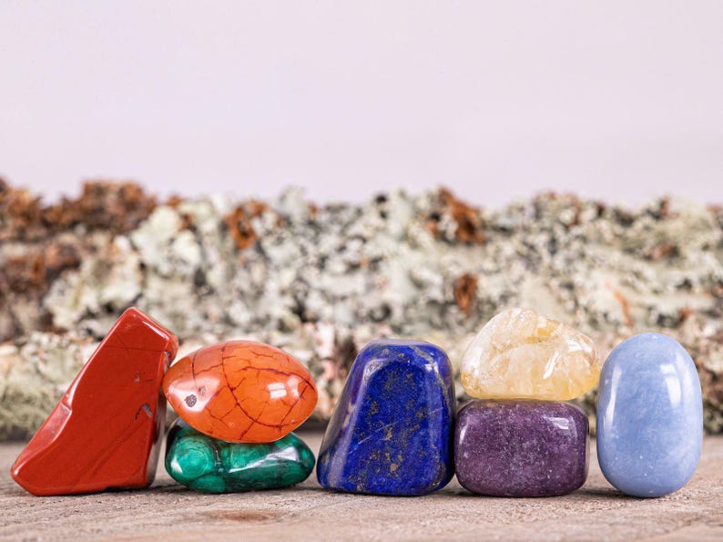 7 CHAKRA Tumbled Crystal Set : Natural Rainbow Healing Pouch Yoga Stones, E0047 image 6