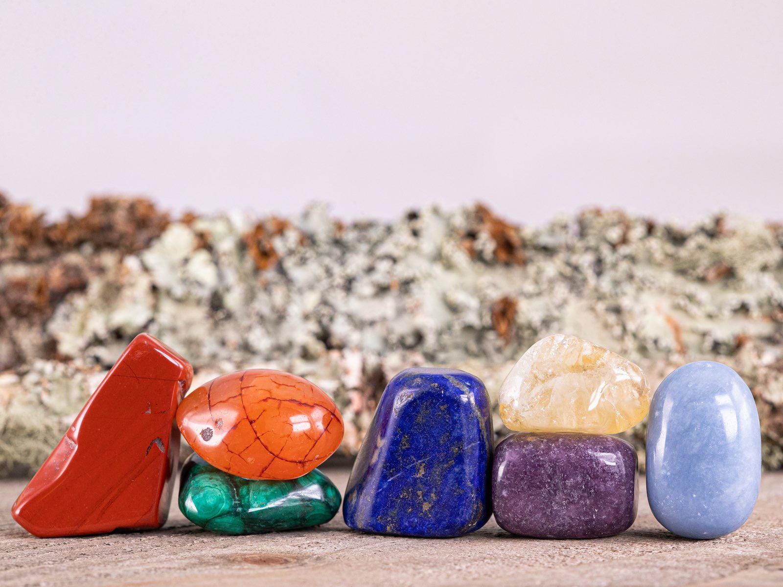 7 CHAKRA Tumbled Crystal Set : Natural Rainbow Healing Pouch Yoga ...