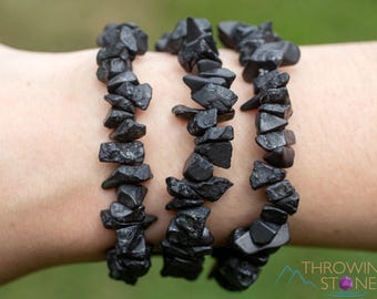 Raw SHUNGITE-kristallen armband: natuursteenkraal handgemaakte rekbare EMV-sieraden, E1863
