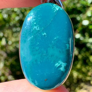 CHRYSOCOLLA Crystal Pendant - Gem Silica, Blue Chalcedony, Sterling Silver, Oval - Fine Jewelry, Healing Crystals and Stones, 54187