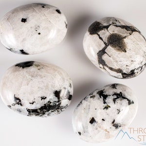 MOONSTONE Crystal Palm Stone - White Feldspar with Black Tourmaline - Worry Stone, Self Care, Healing Crystals and Stones, E1970