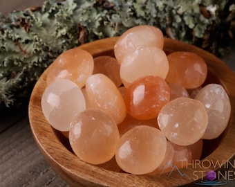 SELENITE Crystal Pebbles  :  Two Tumbled Orange Natural Healing Stones, Polished Peach Pocket Rocks, E0148