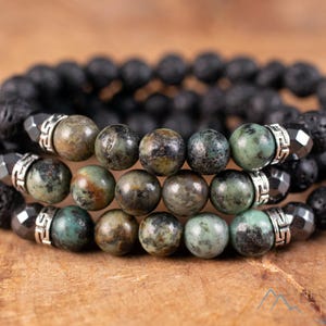 TURQUOISE, HEMATITE Raw Lava Rock Bracelet  :  8mm Round Aromatherapy Diffuser Bead Handmade Jewelry, E2032