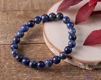 SODALITE-kristallen armband: ronde kralen 5-10 mm, blauwe geboortesteen, handgemaakte helende steen yoga-sieraden, E0584