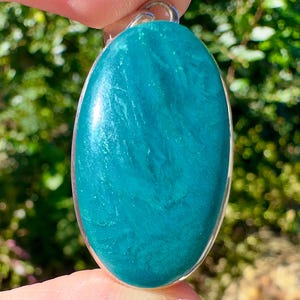 CHRYSOCOLLA Crystal Pendant - Gem Silica, Blue Chalcedony, Sterling Silver, Oval - Fine Jewelry, Healing Crystals and Stones, 54184