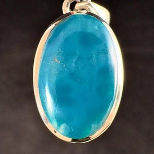 Chrysokoll Kristall Anhänger: Edelstein Silica, Handgemachtes Sterling Silber, Blau Oval Fine Jewelry, 54177