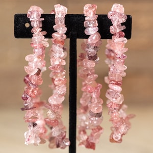 STRAWBERRY QUARTZ Crystal Bracelet - Chip Beads - Beaded Bracelet, Handmade Jewelry, Healing Crystal Bracelet,  E1780