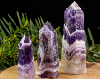 Chevron AMETHYST Crystal Tower - Crystal Wand, Crystal Points, Obelisk, Birthstone, Home Decor, E1516