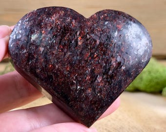 GARNET + MICA Heart Carving - Polished Crystal Decor, Genuine Rocks, Minerals, Stone Collections, 57038