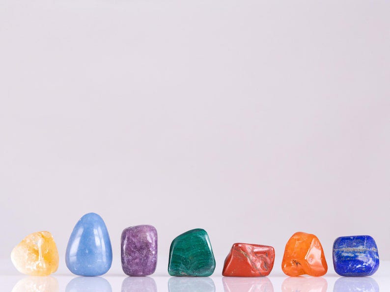 7 CHAKRA Tumbled Crystal Set : Natural Rainbow Healing Pouch Yoga Stones, E0047 image 10