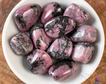 RHODONITE Tumbled Stones - Natural Polished Pink, Black Crystal, Metaphysical Self Care, Pocket Rocks, E0083