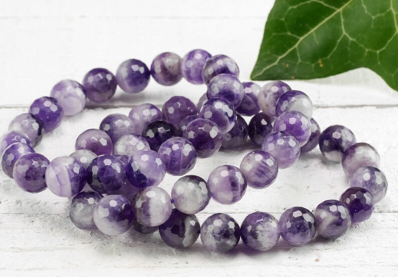 One Faceted CHEVRON AMETHYST Stretch Bracelet 10mm Bead Amethyst Bracelet Chevron Amethyst Crystal Bracelet Healing Crystal Jewelry E0931