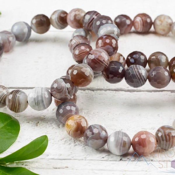 Pulsera de cristal de ágata de Botsuana: cuentas redondas facetadas de piedra natural de 8 mm, joyería elástica hecha a mano, E0869