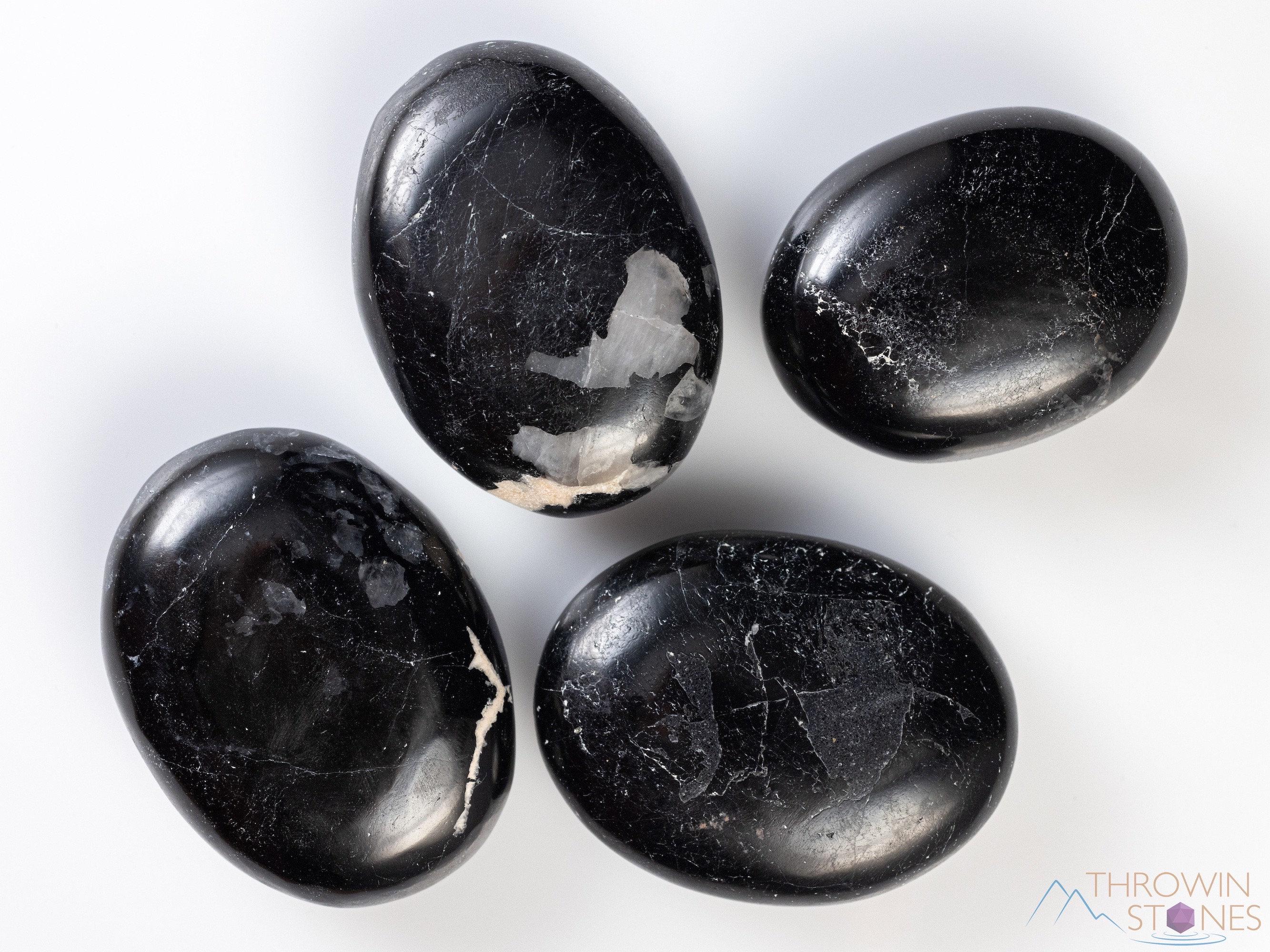 BLACK TOURMALINE and White Feldspar Palm Stone - Polished Oval