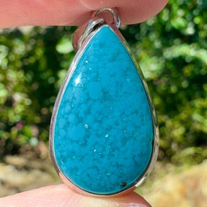 CHRYSOCOLLA Crystal Pendant - Gem Silica, Blue Chalcedony, Sterling Silver, Teardrop - Fine Jewelry, Healing Crystals and Stones, 54196