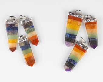 Regnbågs CHAKRA Kristallhänge - Kristallpunkter, Handgjorda Smycken, Läkande Kristaller och Stenar, E2123