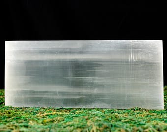 SELENITE Charging Plate  :  White Rectangle Raw Satin Spar Crystal Tray Natural Stone Gift,  E2100