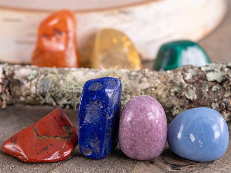 7 CHAKRA Tumbled Crystal Set : Natural Rainbow Healing Pouch Yoga Stones, E0047 image 7