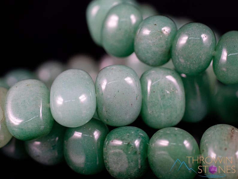 These pale Green Aventurine crystal bracelets have tumbled beads strung on elastic for an endless bracelet.  
Crystals are nature-made therefore each one is unique in appearance.