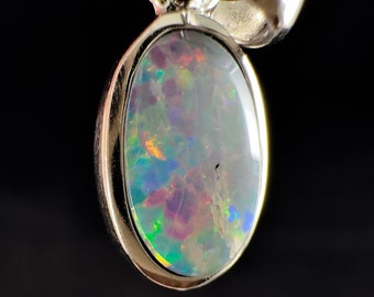 OPAL Pendant - Sterling Silver, Opal Doublet - Birthstone Jewelry, Opal Cabochon Necklace, Australian Opal, 54325