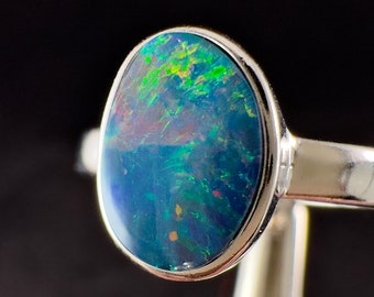 OPAL RING - Sterling Silver, Opal Doublet, Size 8.25 - Opal Rings for Women, Bridal Jewelry, Australian Opal, 54331