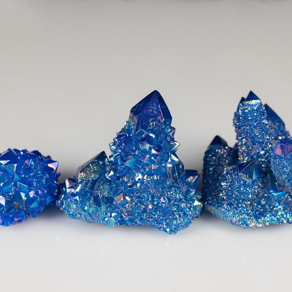 Blue FLAME AURA QUARTZ Crystal Cluster - Rainbow Quartz Crystal, Spirit Quartz Cluster, Crystal Decor, E2134