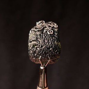 Raw MOLDAVITE Pendant - Sterling Silver, Leaf Bail - Real Moldavite Pendant, Moldavite Jewelry with Certification, 44548