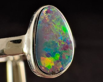 OPAL RING - Sterling Silver, Opal Doublet, Size 8 - Opal Rings for Women, Bridal Jewelry, Australian Opal, 54330