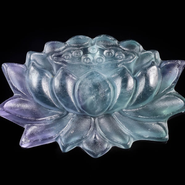 Rainbow FLUORITE Crystal Pendant - Lotus Flower - Crystal Carving, Handmade Jewelry, Healing Crystals and Stones, E1538