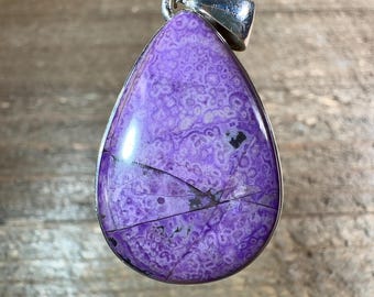 AA SUGILITE Crystal Pendant  :  Sterling Silver, Teardrop Cabochon Fine Jewelry, Healing Purple Stones, 54808