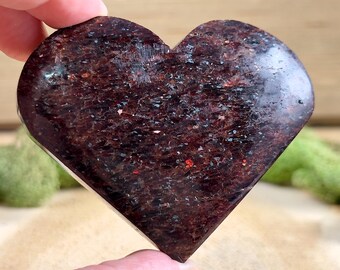 GARNET + MICA Heart Carving - Polished Crystal Decor, Genuine Rocks, Minerals, Stone Collections, 57028