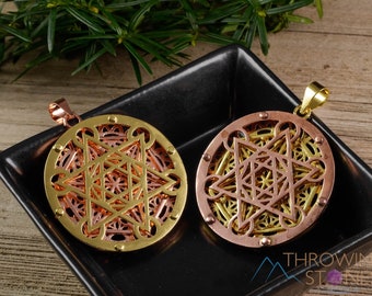 Seed of Life Pendant - Two Tone Gold Copper Pendant - Merkaba, Flower of Life, Sacred Geometry, Jewelry, E1503