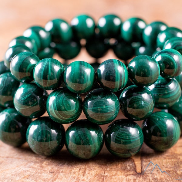 Dark Green MALACHITE Crystal Bracelet - Round Beads - Beaded Bracelet, Handmade Jewelry, Healing Crystal Bracelet, E1037