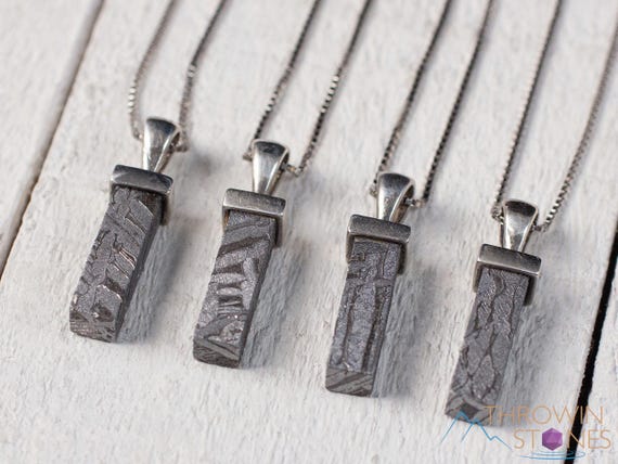METEORITE Pendant Necklace  :  Rectangle, Dangle, Unique Sterling Silver Jewelry With Chain, Space Astronomy, E1858