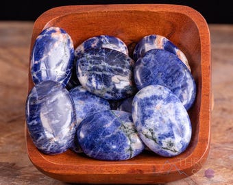 SODALITE Crystal Palm Worry Stone  :  Natural Blue Pocket Rock For Self Care, E1618