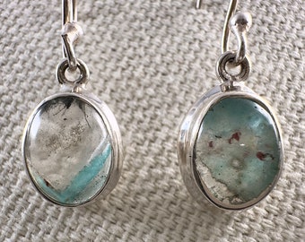 AJOITE in QUARTZ Crystal Earrings - Sterling Silver, Rare - Dangle Earrings, Fine Jewelry, Crystal Drop Earrings,  53682