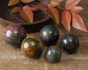 HELIOTROPE BLOODSTONE Crystal Sphere - Carved Stone Ball for Collecting, Metaphysical Chakra Pocket Rocks, E0269